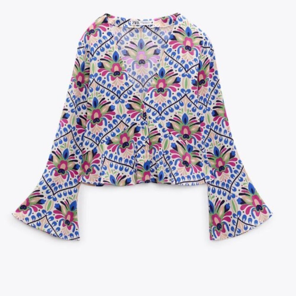 ZARA FLORAL FLUTED SLEEVES TOP SIZE L 3095 212 330